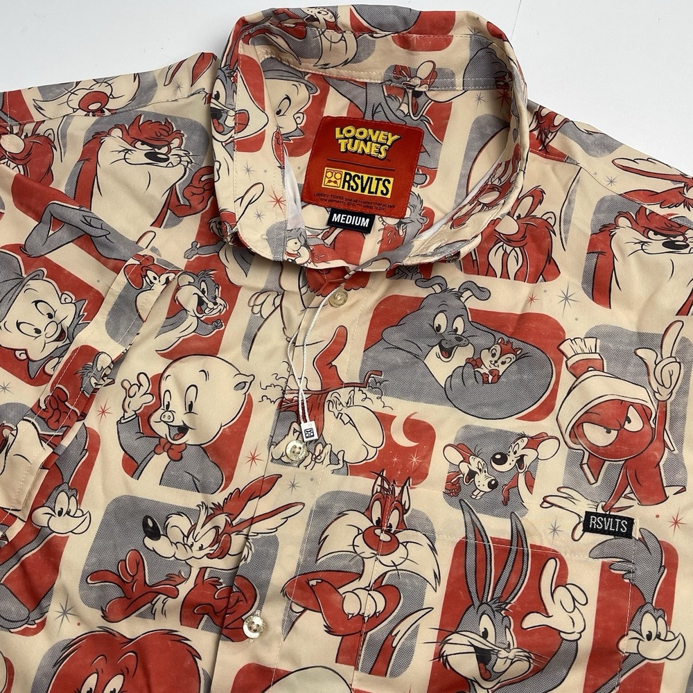 RSVLTS Looney Tunes Men's Medium Button Down Shirt That's All Folks‎ Red NWOT